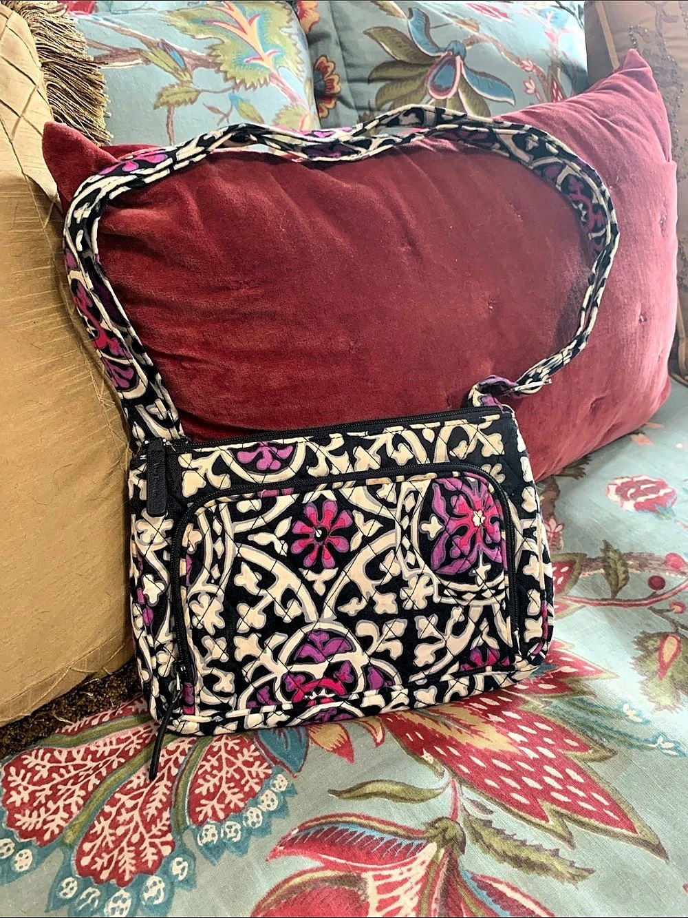 Vera Bradley Little Hipster Crossbody Bag in Black & Pink